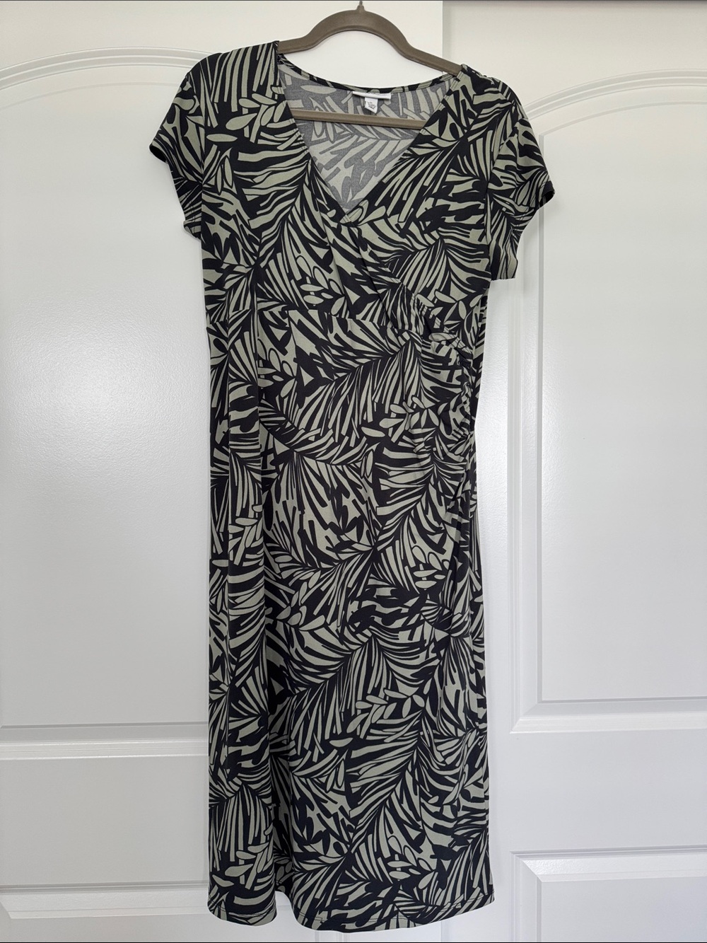 Liz Lange Maternity Black and Light Green Botanical Midi Wrap Dress